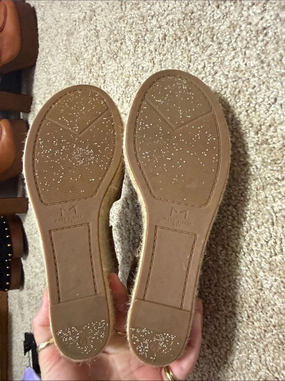 Marc Fisher Tan Suede Espadrille Wedge Sandals